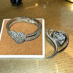 Rhinstone heart bracelet and necklace pendant